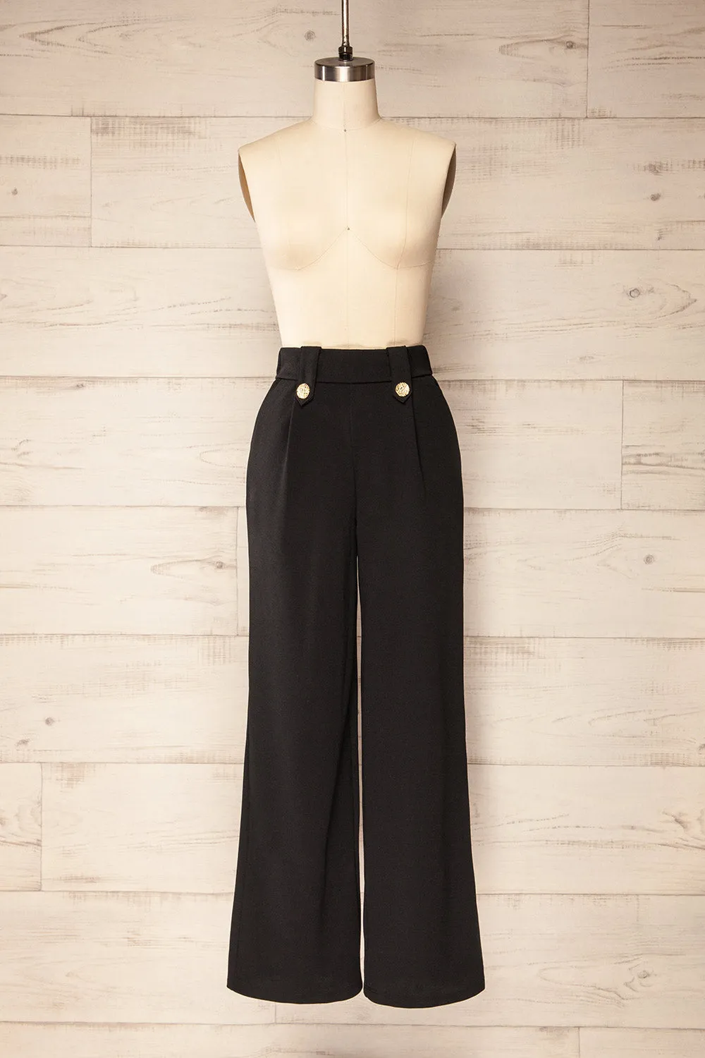 Mombasa | Black Wide-Leg Pants w/ Golden Buttons sold by Boutique 1861