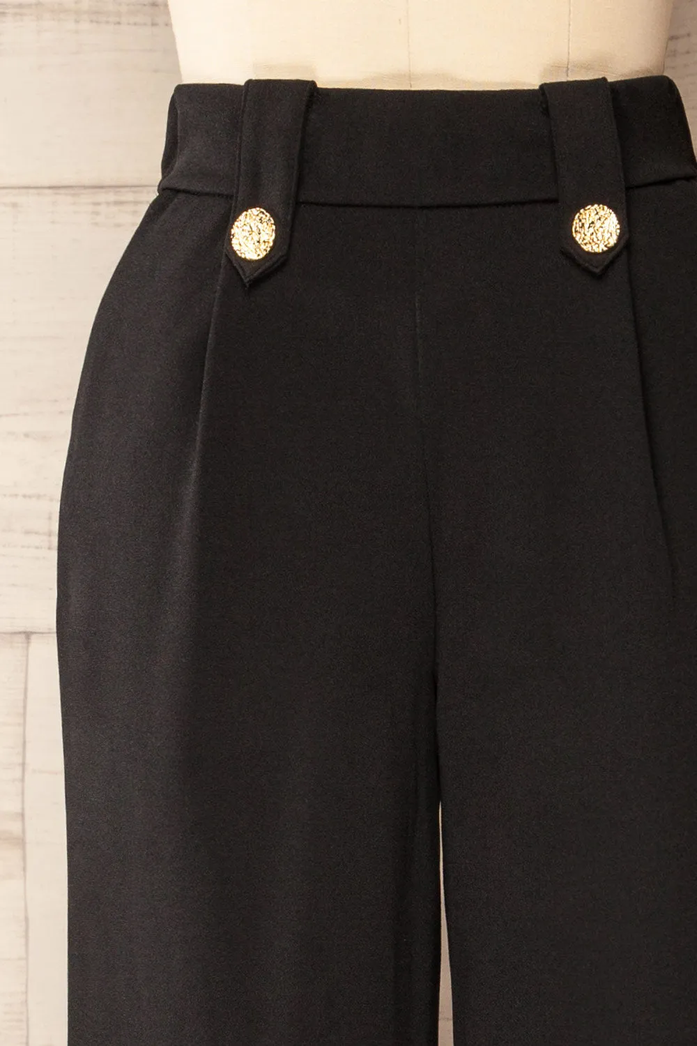 Mombasa | Black Wide-Leg Pants w/ Golden Buttons sold by Boutique 1861 product image thumbnail 2