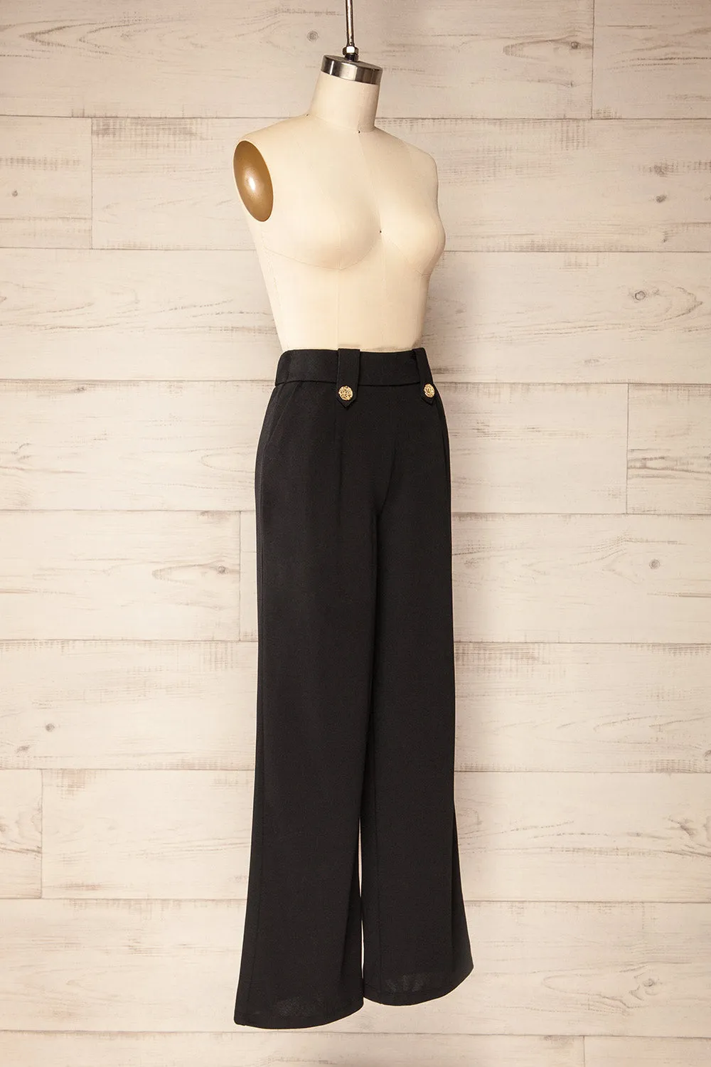 Mombasa | Black Wide-Leg Pants w/ Golden Buttons sold by Boutique 1861 product image thumbnail 3