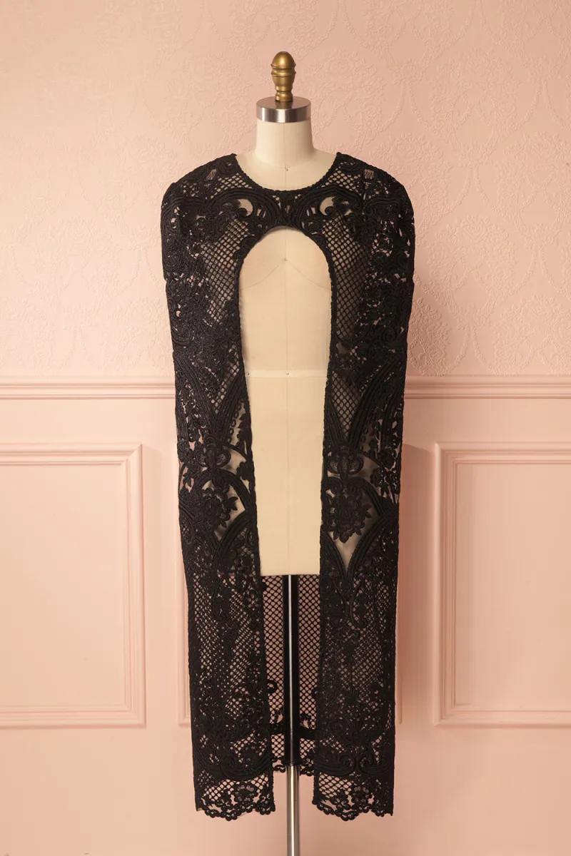 Agota Night | Black Embroidered Cape sold by Boutique 1861
