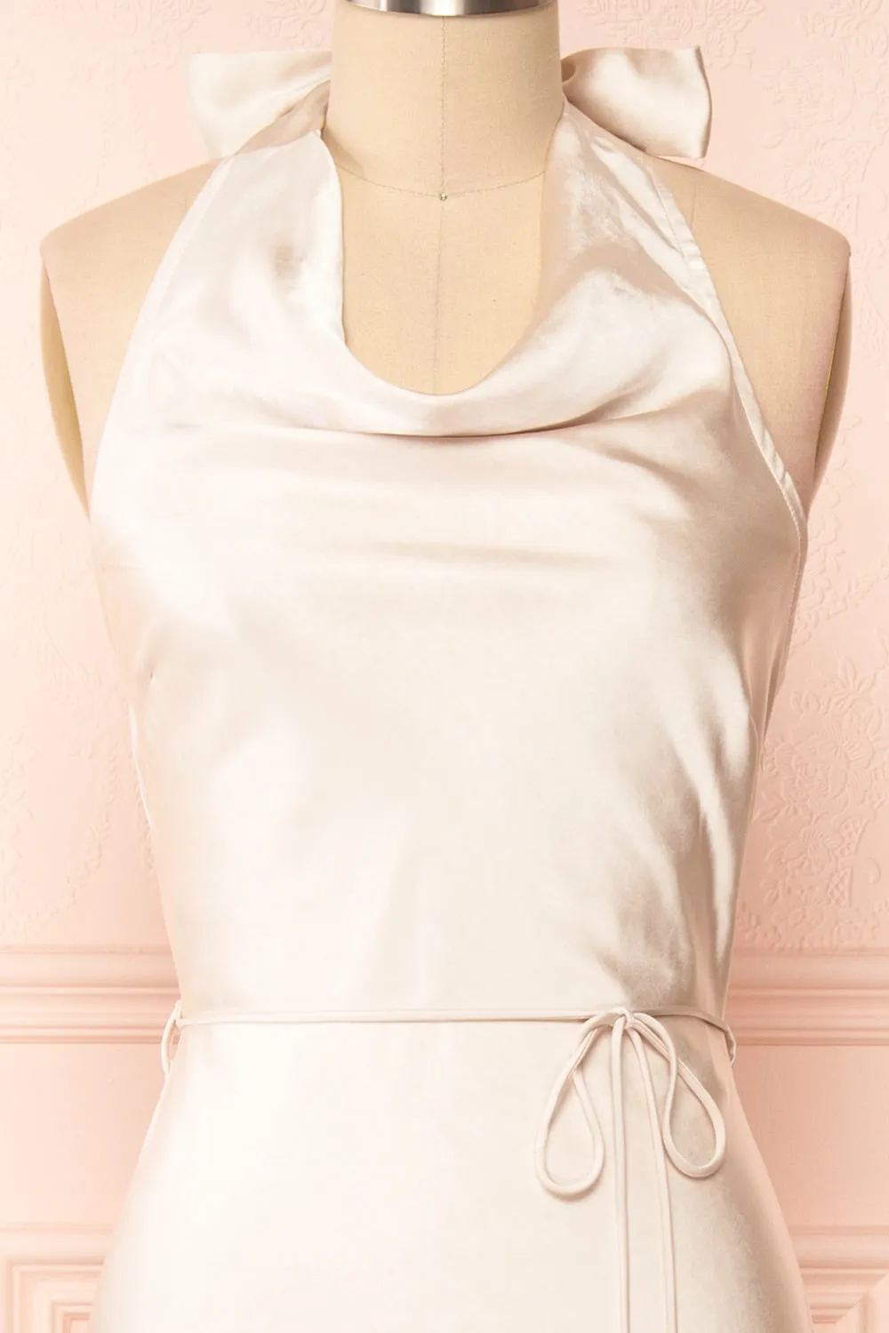 Masa Champagne | Cowl Hatler Neck Satin Maxi Dress sold by Boutique 1861 product image thumbnail 4