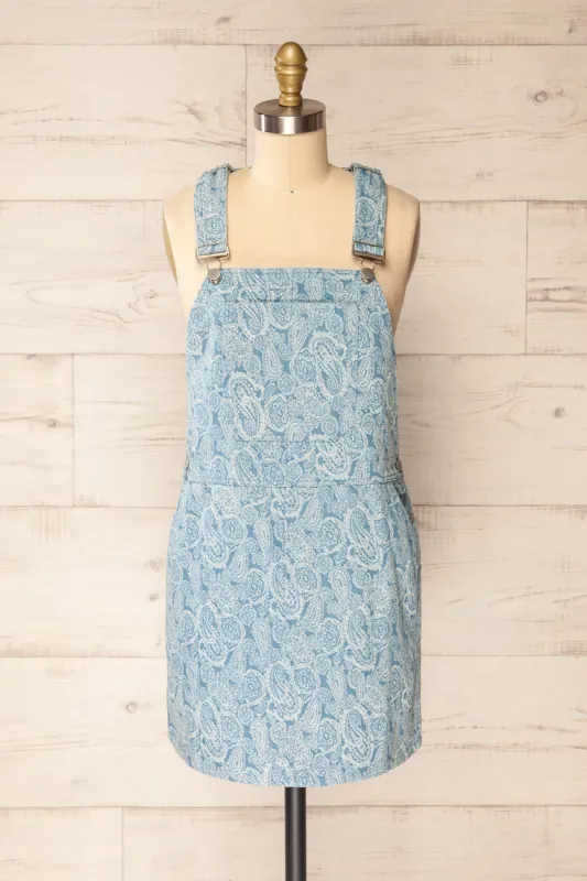 Dika | Short Blue Paisley Overall Dress sold by Boutique 1861