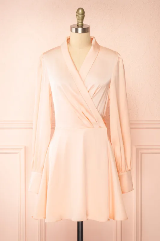 Felestine Pink | Short Satin Wrap Dress sold by Boutique 1861