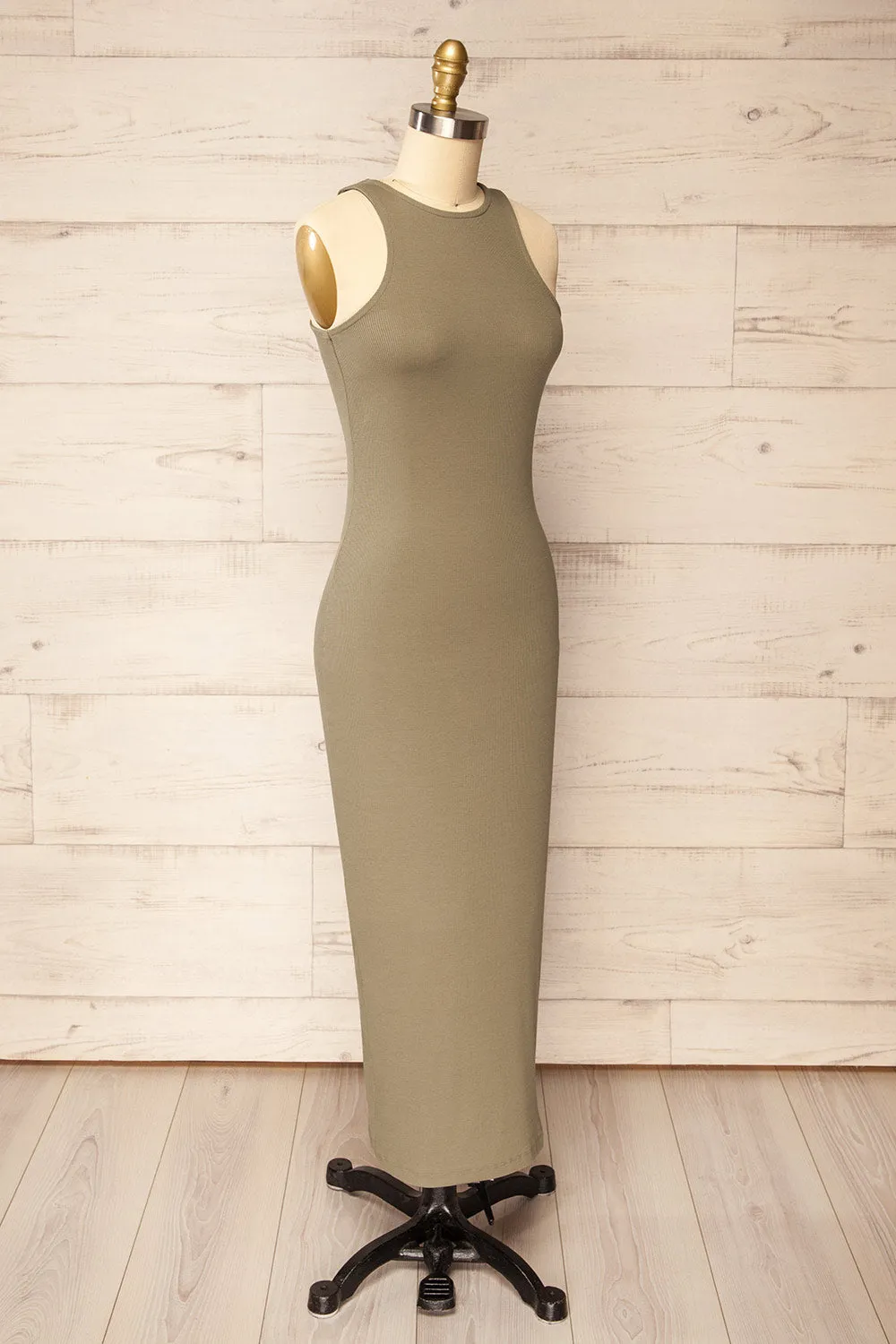 Daegu Khaki | Long Fitted Ribbed Dress sold by Boutique 1861 product image thumbnail 3