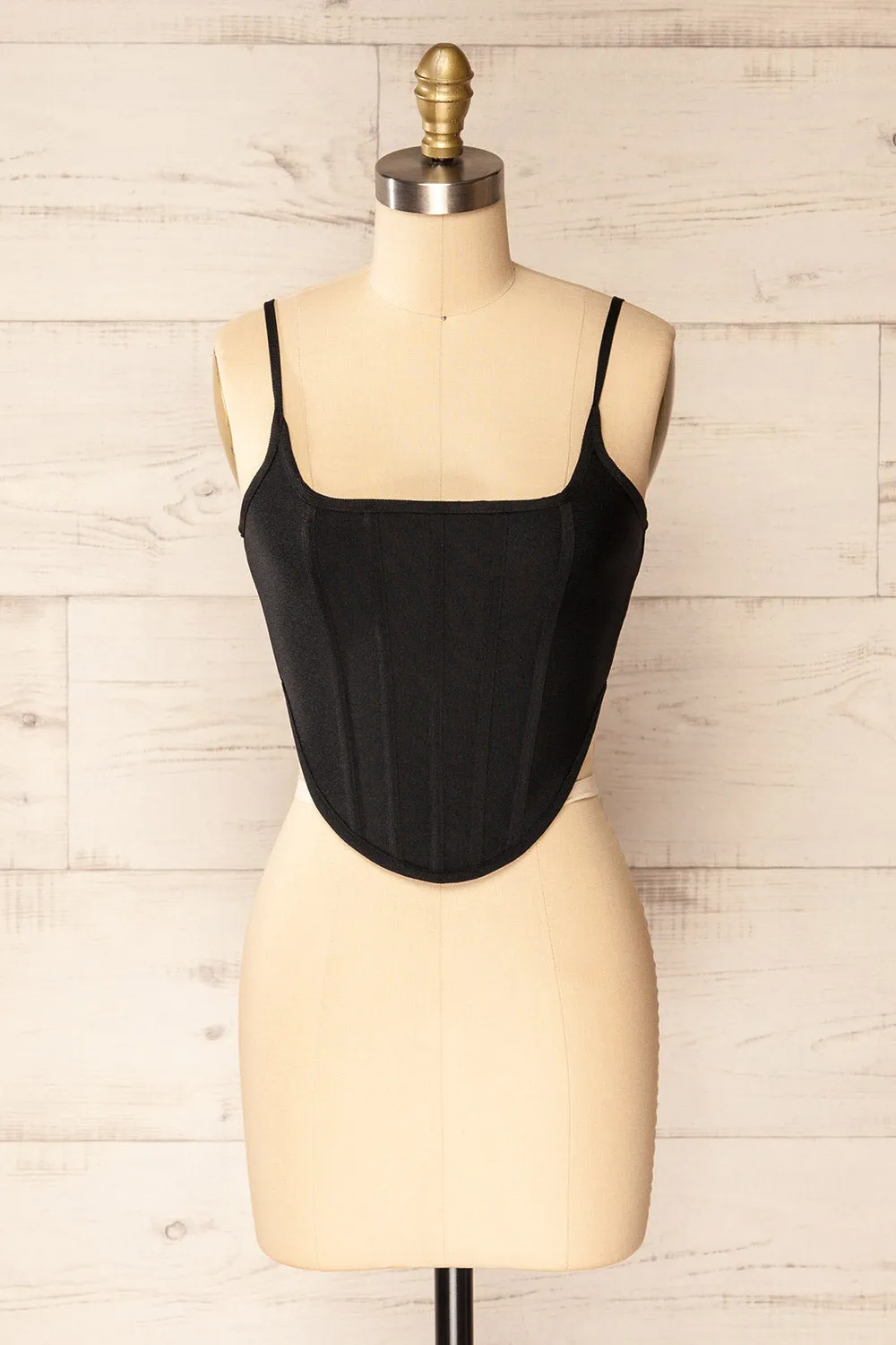 Hyeres Black | Cropped Corset Top w/ Back Zipper sold by Boutique 1861