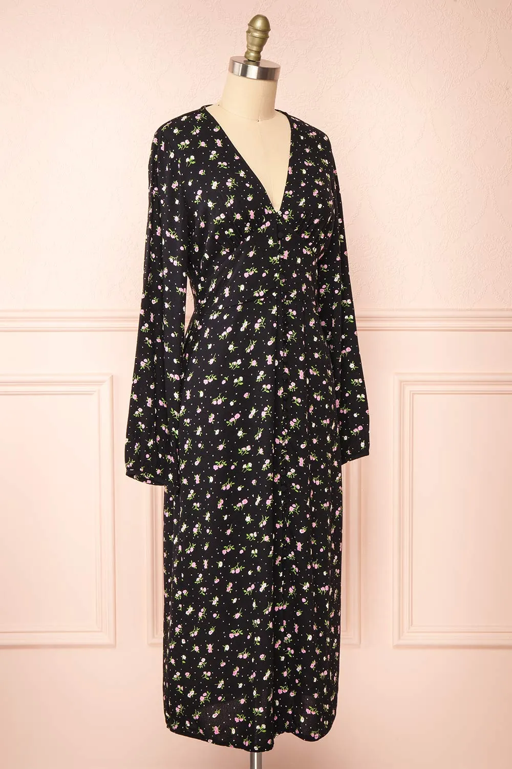Netra Black | Long Sleeve Floral Midi Dress sold by Boutique 1861 product image thumbnail 3
