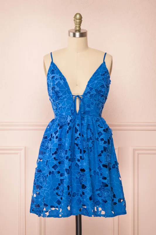 Yvette | Short Blue A-Line Lace Dress sold by Boutique 1861
