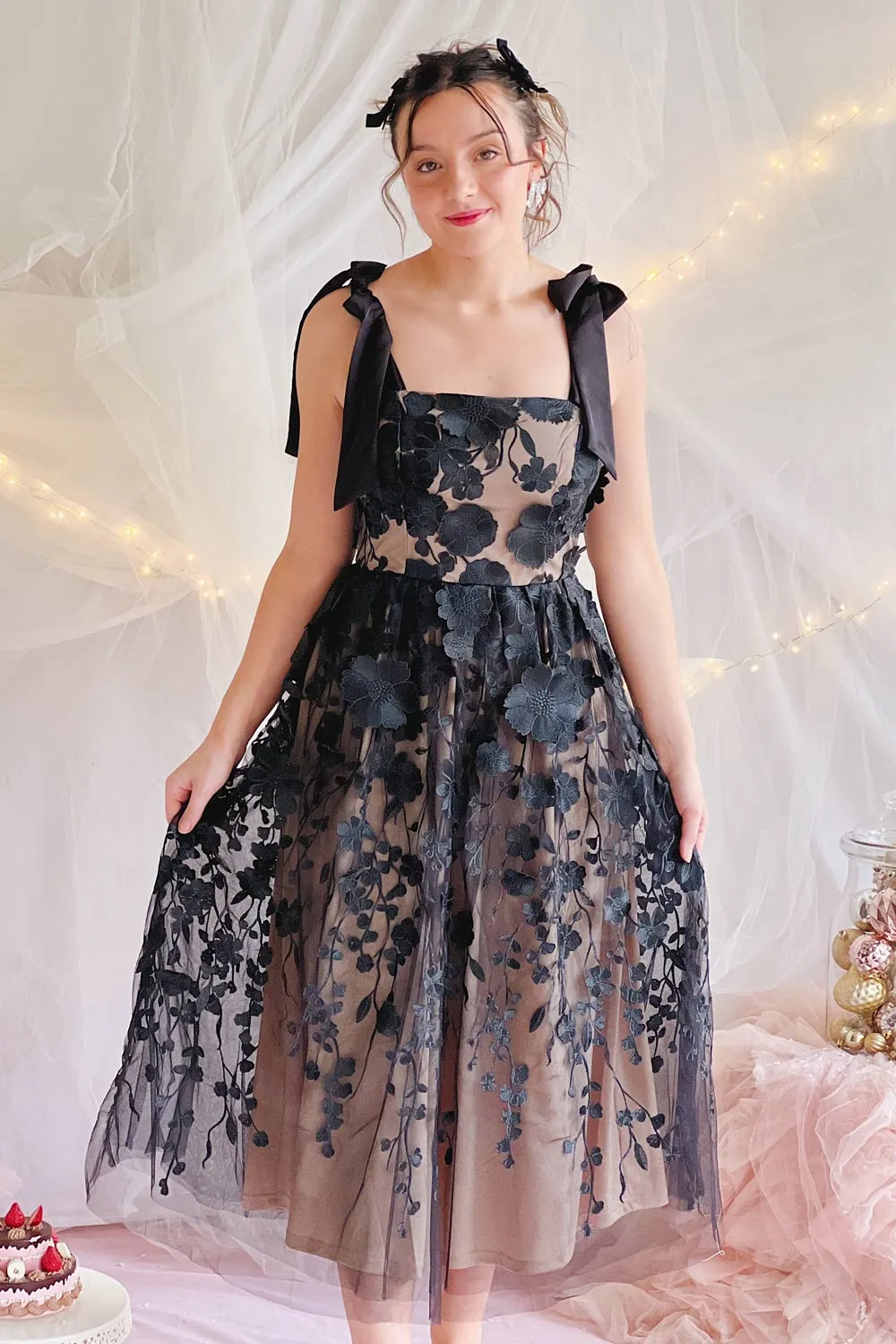 Isolt | Beige Midi Dress w/ Black Floral Lace sold by Boutique 1861 product image thumbnail 2