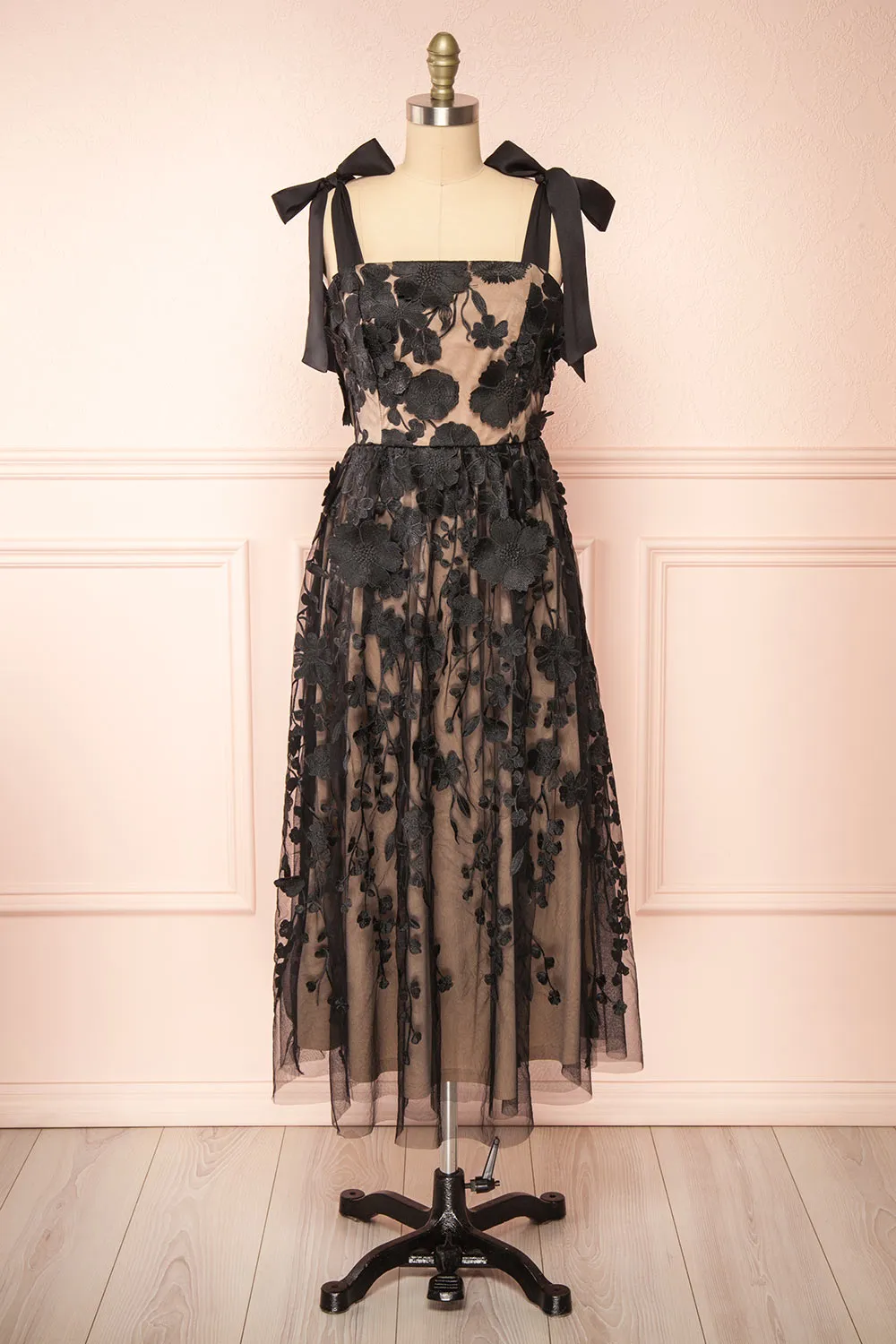 Isolt | Beige Midi Dress w/ Black Floral Lace sold by Boutique 1861