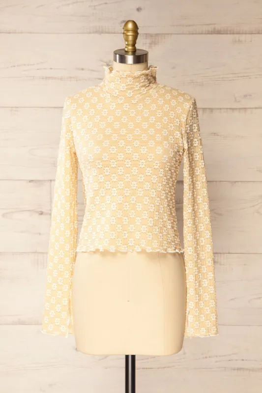 Marguery | Beige Textured Floral Lace Top sold by Boutique 1861