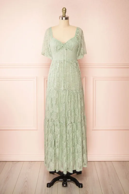 Amarys Sage | Tiered Lace Maxi Dress sold by Boutique 1861