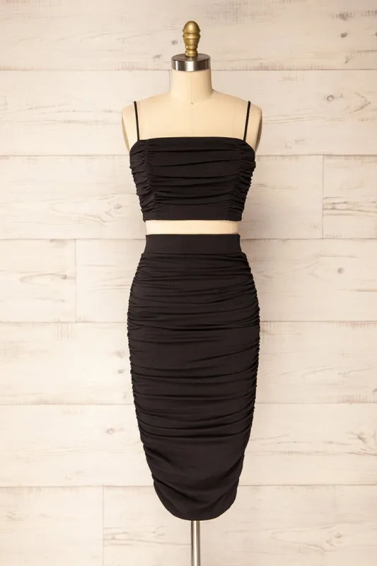 Set Liege Black | Ribbed Top & Fitted Midi Skirt sold by Boutique 1861