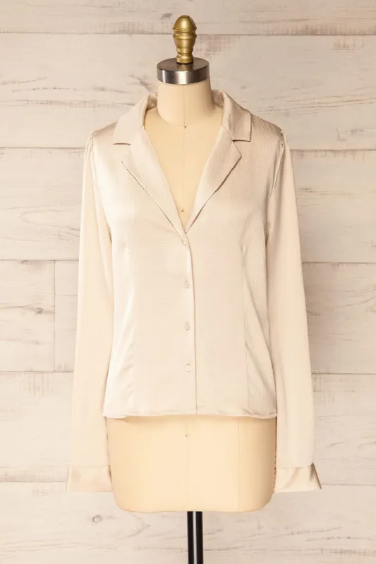 Niamey Ivory | Waffled Satin Shirt sold by Boutique 1861