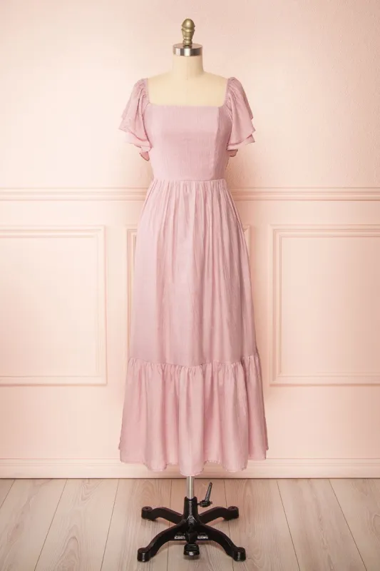 Myrtille | Mauve Midi Dress w/ Ruffled Sleeves sold by Boutique 1861
