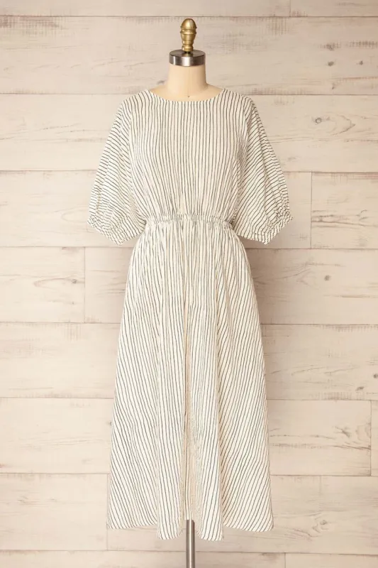 Deauville | Stripped Midi Dress w/ Elastic Waist sold by Boutique 1861