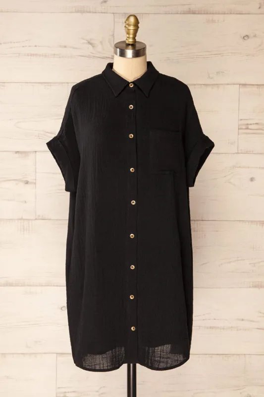 Arles Black | Short Shirt Dress w/ Pockets sold by Boutique 1861