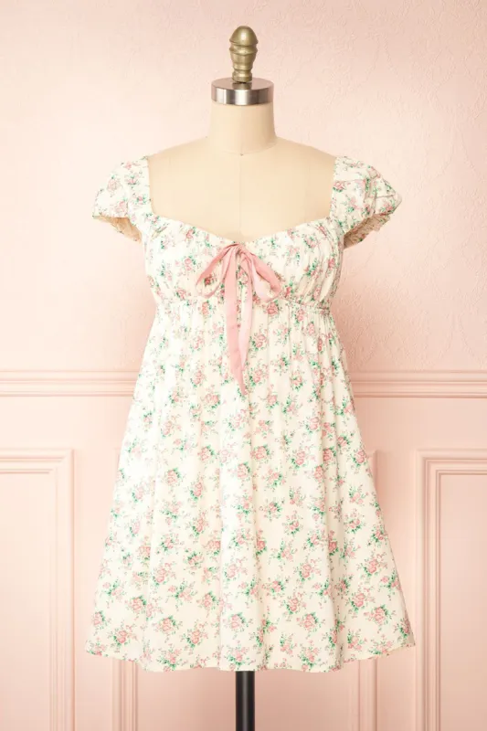 Junia | Short Floral Babydoll Dress w/ Bow sold by Boutique 1861