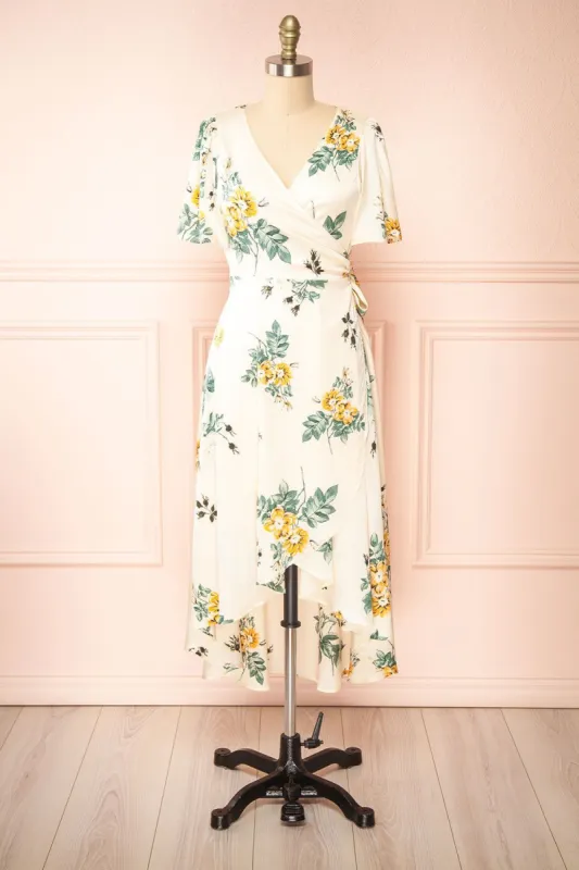Desirae | Silky Floral Wrap Midi Dress sold by Boutique 1861