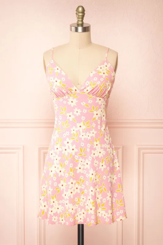 Neit | Short Pink Floral Slip Dress sold by Boutique 1861
