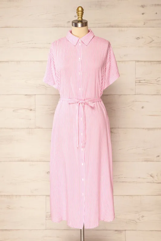 Latresne Pink Stripes | Buttoned Midi Shirt Dress sold by Boutique 1861