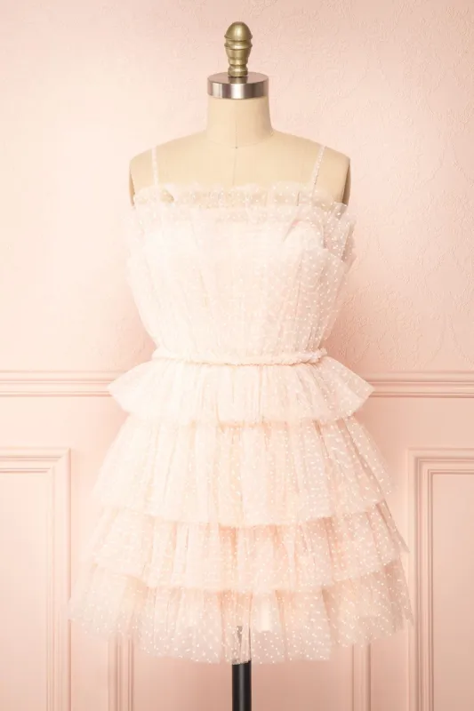 Brisa | Short Pink Layered Tulle Dress w/ Polka Dots sold by Boutique 1861