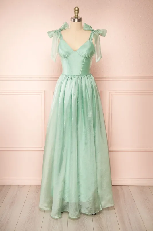 Calypso | Sage Green Corset Maxi Dress sold by Boutique 1861