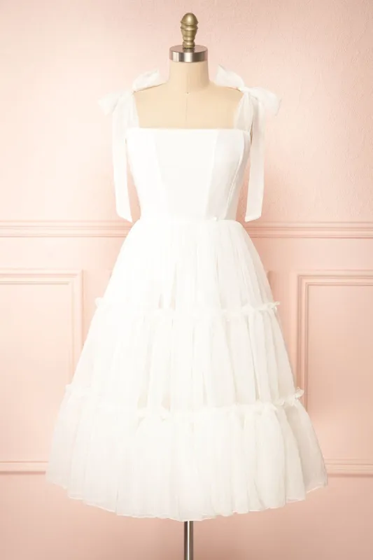 Siena Ivory | Tiered Tulle Midi Dress sold by Boutique 1861