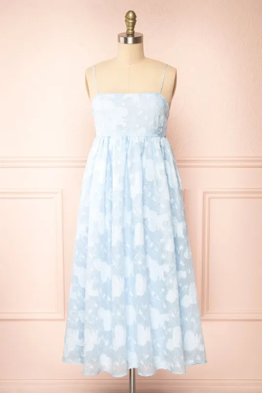 Renda | Baby Blue Midi Dress w/ Floral Print sold by Boutique 1861