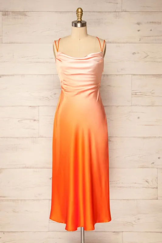Palmer | Orange Cowl Neck Midi Dress sold by Boutique 1861