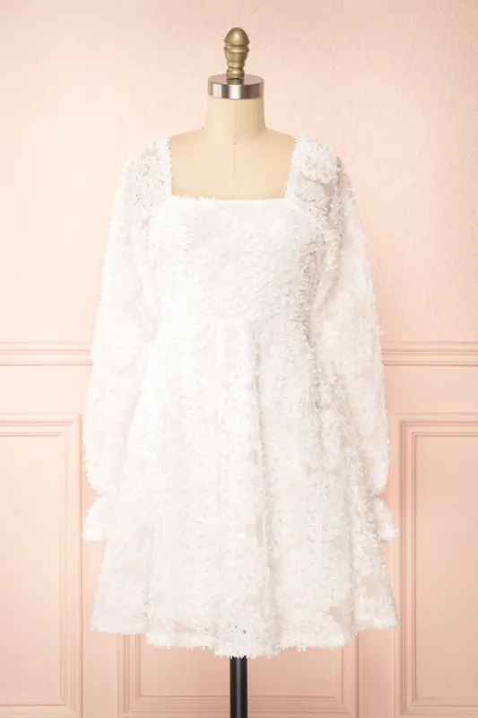 Hortensia | White Short Dress w/ Floral Appliqué sold by Boutique 1861