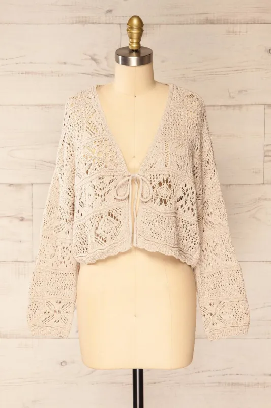 Ripson Beige | Cropped Crochet Cardigan sold by Boutique 1861
