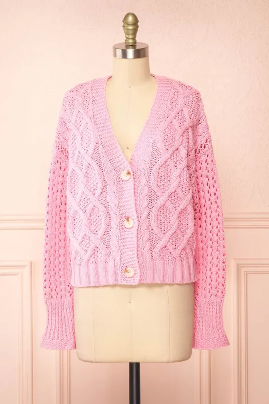 Carine | Pink Knit Cardigan sold by Boutique 1861