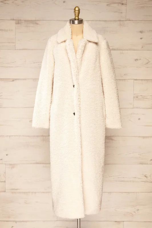 Zaria | Long Ivory Sherpa Coat sold by Boutique 1861