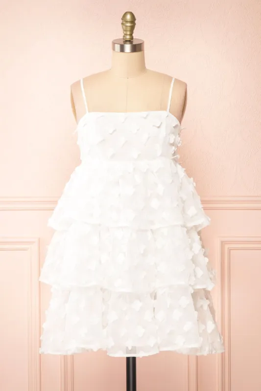 Hynd | Tiered Short White Dress w/ Flowers sold by Boutique 1861