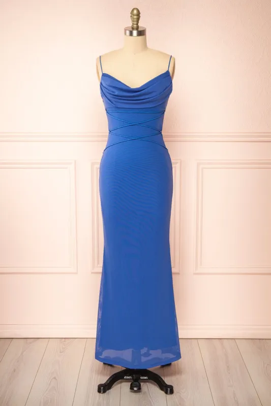 Yuqi | Blue Maxi Dress w/ Lace-Up Details sold by Boutique 1861