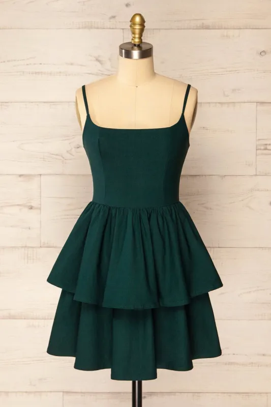 Tallemaja Green | Short Tiered A-Line Dress sold by Boutique 1861