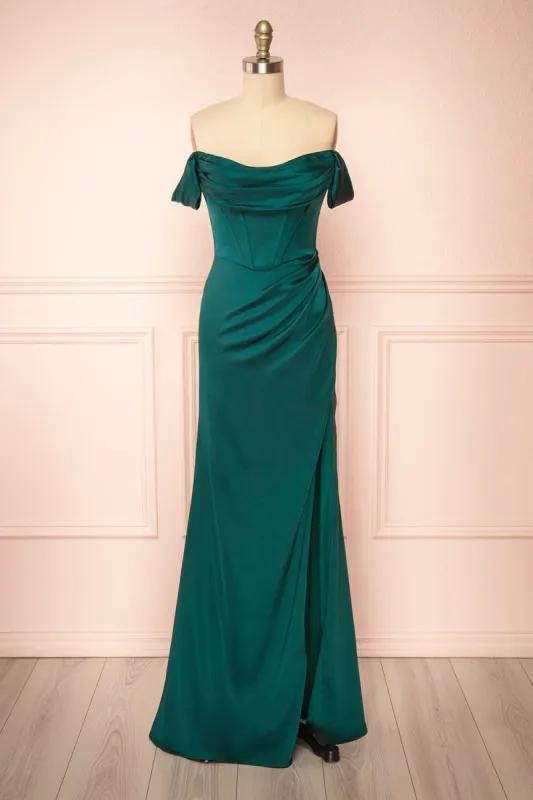 Evolet Green | Off-Shoulder Corset Maxi Dress sold by Boutique 1861