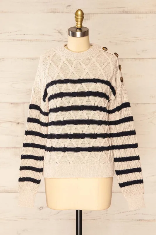 Algesiras Beige | Diamond Knit Striped Sweater sold by Boutique 1861