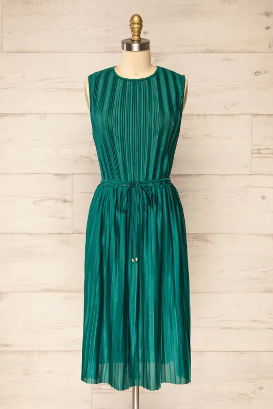 Padstow Green | Sleeveless Pleated Midi Dress sold by Boutique 1861