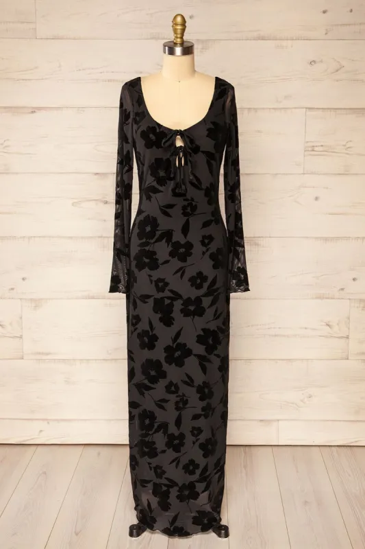 Zennor | Black Mesh Floral Dress w/ Long Sleeves sold by Boutique 1861
