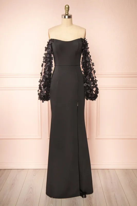 Villanelle Black | Mermaid Gown w/ Puffy Sleeves sold by Boutique 1861