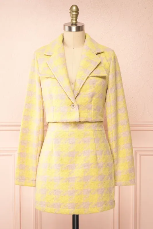 Set Lanajane Yellow | Houndstooth Cropped Blazer and Skirt sold by Boutique 1861