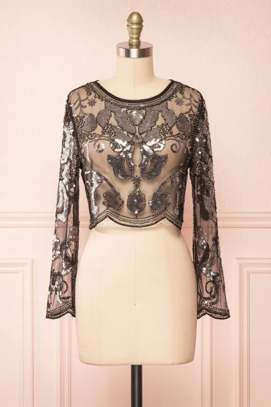 Ismira Black | Cropped Sequin Top sold by Boutique 1861