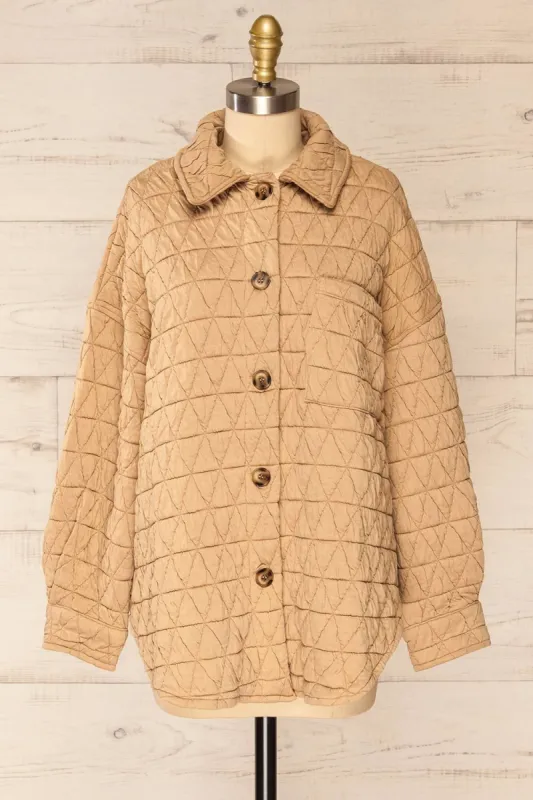 Cugas |  Beige Oversized Quilted Shacket sold by Boutique 1861