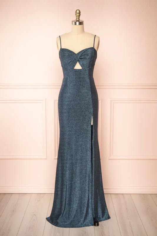 Aranjuez | Twist Neckline Shimmery Maxi Dress sold by Boutique 1861