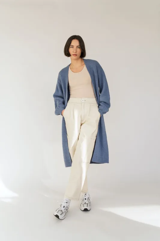 Carla | Blue Longline Cardigan sold by Boutique 1861
