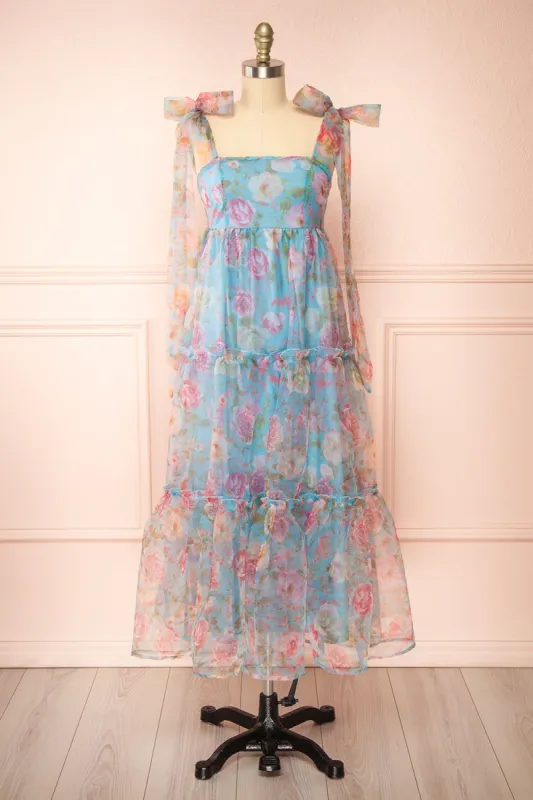 Ismelda Blue | Tiered Floral Midi Dress w/ Ruffle sold by Boutique 1861