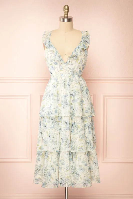 Calania | Tiered Floral Midi Dress w/ Ruffles sold by Boutique 1861