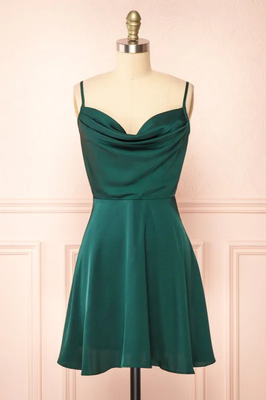 Lluvia Green | Short Silky A-line Dress sold by Boutique 1861