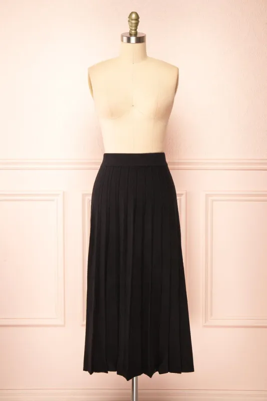 Neve Black | Midi Knit Pleated Skirt sold by Boutique 1861